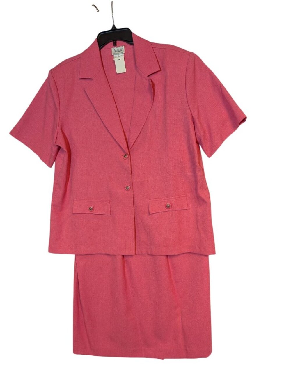Nikki Women Two-Piece Pink Skirt Suit Size 18 Short-Sleeve Blazer & Knee-Length